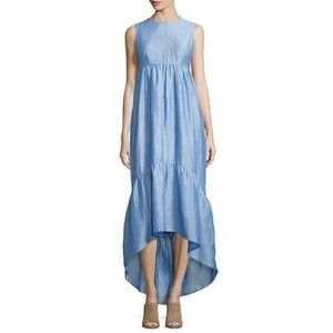 Co Collection Dress Blue Sleeveless Tiered High-Low Maxi Designer Size L